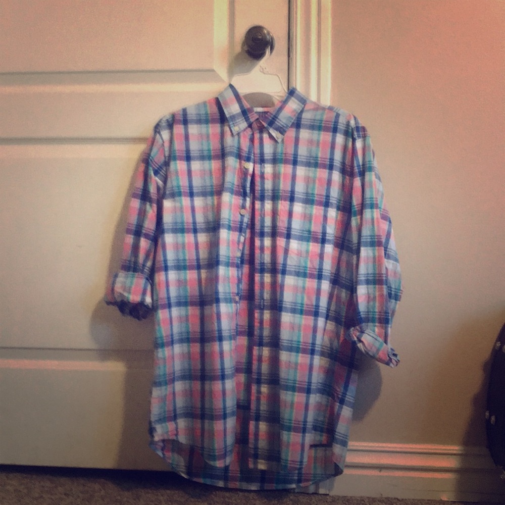 St. John’s Bay Pink and Blue Plaid Dress Shirt